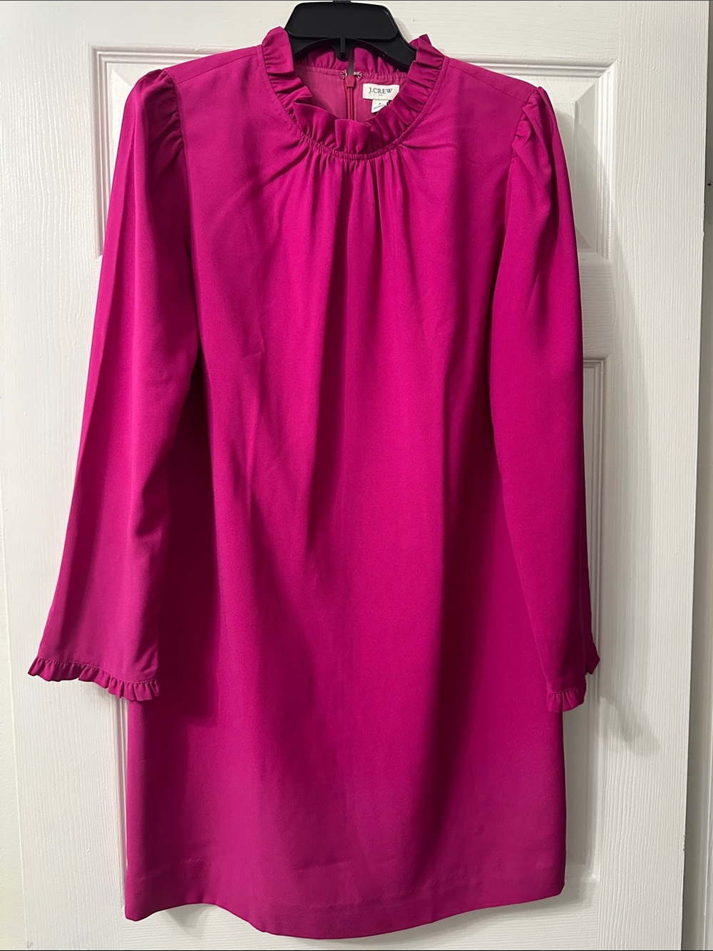 J. Crew Fuchsia Ruffle-Neck Shift Dress